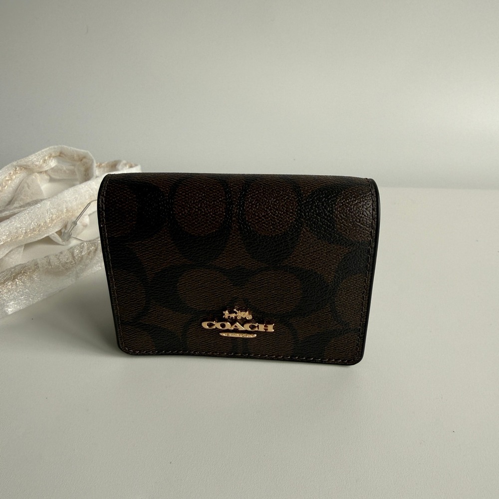 Coach Mini Wallet on a Chain Brown Black Signature Canvas Crossbody 6650